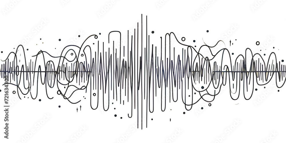 Continuous one line drawing of sound wave with different amplitude.	