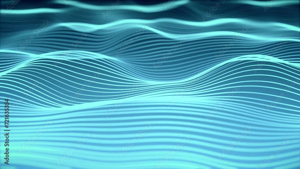 Futuristic sea wave background with blue lines, 3d Abstract ethereal neon striped wavy animation, big data concept, 4k looping animation Futuristic sea wave background with blue lines, 3d Abstract ethereal neon striped wavy animation, big data concept, 4k looping animation
