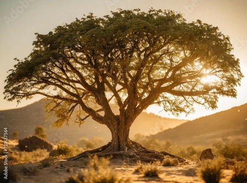 Big tree in the desert. Desert landscape photography wallpaper.