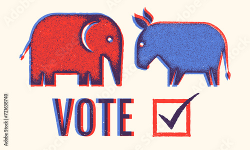 Vector vintage banner for 2024 presidential election in USA. Vector illustration of elephant from republican party. Vote 2024.