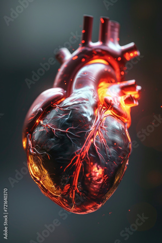 Obraz na płótnie 3D Heart Model with Golden Electric Pulse, Generative AI w salonie