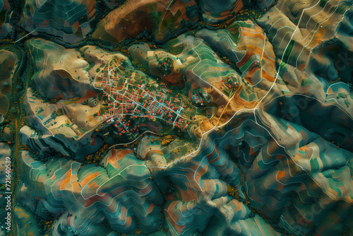Small village in the mountains. GIS product made from laser LIDAR scan photo