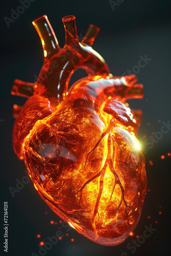 Obraz na płótnie 3D Heart Model with Golden Electric Pulse, Generative AI w salonie
