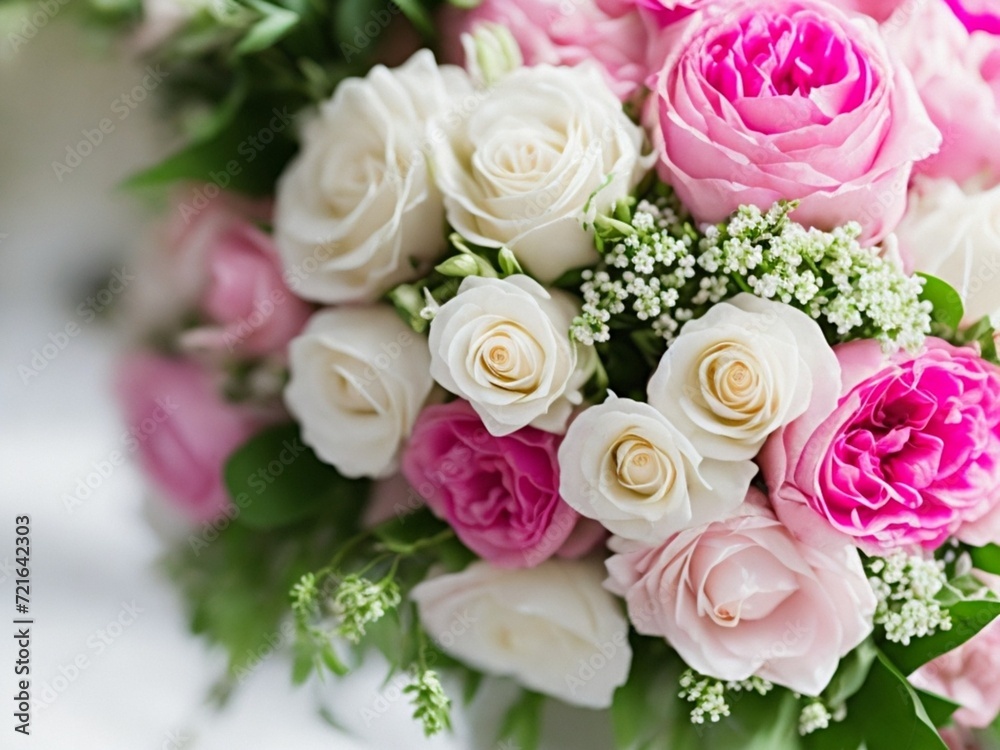 Flower bouquet of pink and white roses close up. Wedding background with gentle roses Flower bouquet of pink and white roses close up. Wedding background with gentle roses