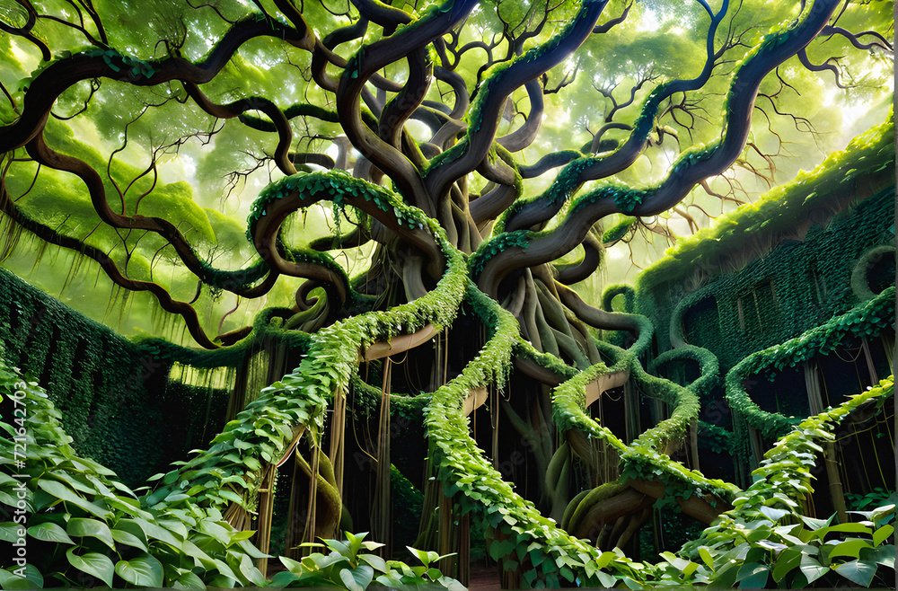 Nature's Ballet: Captivating Vines and Branches Weaving an Aerial Tapestry. generative AI Nature's Ballet: Captivating Vines and Branches Weaving an Aerial Tapestry. generative AI