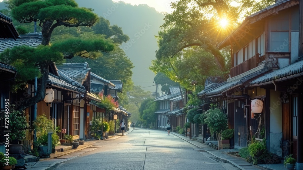 Obraz premium beautiful, clean and tidy street pass through traditional Japanese local village.