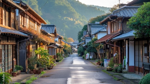 beautiful, clean and tidy street pass through traditional Japanese local village.