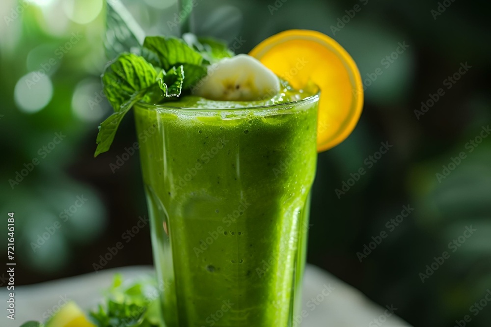 an apple green smoothie with bananas in it on a white plate an apple green smoothie with bananas in it on a white plate