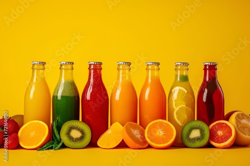 the fruit juice is shown on the table in this photograph