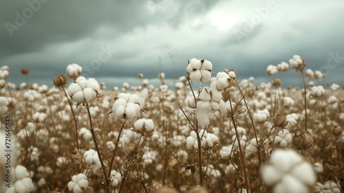 Rain glistens in a cotton field, adding a mystical glow to the delicate cotton bolls