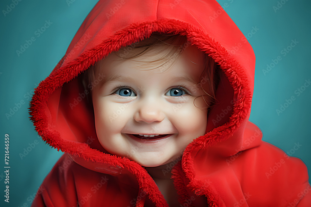 Portrait of a happy little girl covered with a towel after bathing