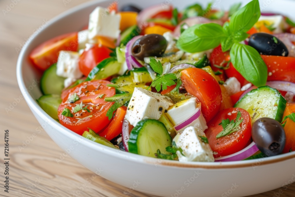 Fresh Greek Salad with Feta Cheese and Olives