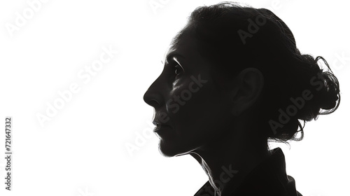 black and white side-profile portrait photography of a middle aged lady, high contrast