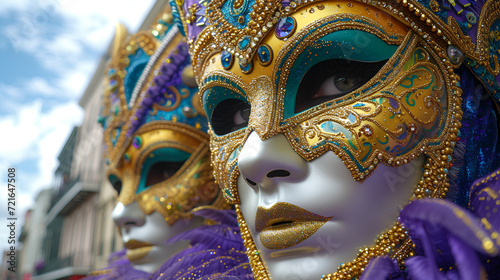 Females having fun at Mardi Gras style festival - sunglasses - beads - costume