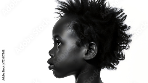 black and white side-profile portrait photography of a young boy, high contrast