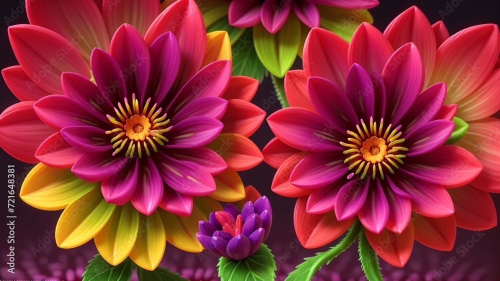 Obraz premium Colorful dahlia glowing flower floral Clipart, high quality resolution, beautiful flowers, 3d design