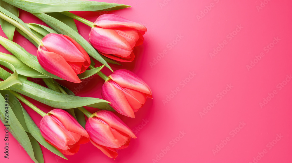 A Celebration of Womens Day With Vibrant Pink Tulips on a Rosy Background