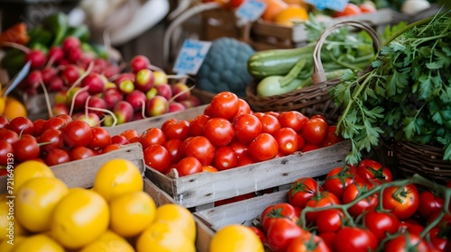 vibrant farmer s market with an abundance of fresh fruits and vegetables  promoting healthy eating and mindful living