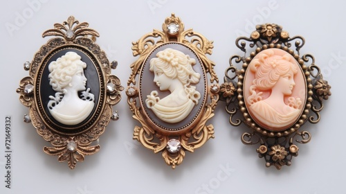 Scenes of a vintage cameo brooch, showcasing the classic and nostalgic appeal of this timeless accessory.