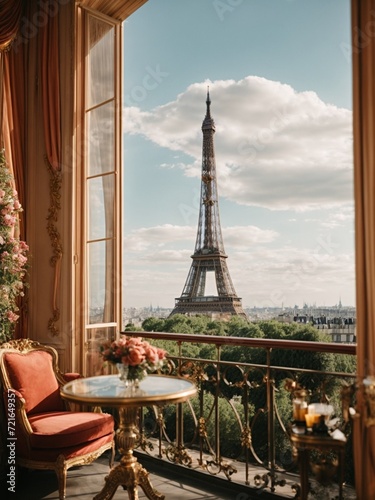 Eiffel tower from a window of luxury hotel