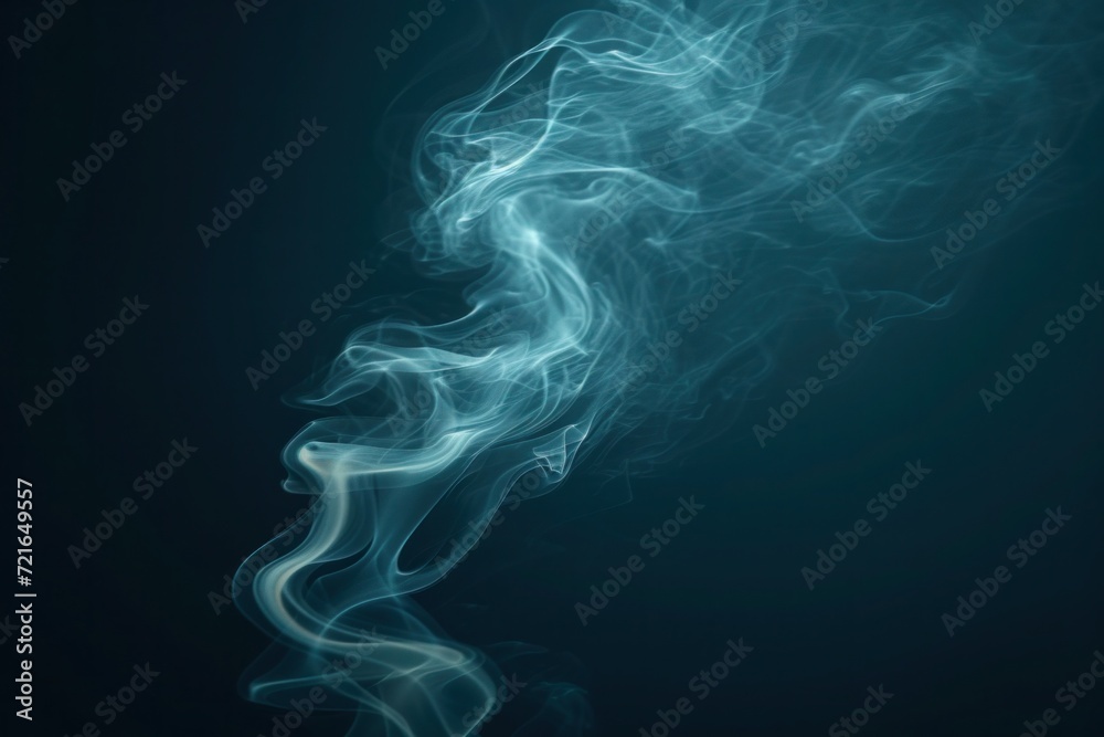Obraz premium The abstract swirls of smoke move with an airy elegance, the translucent trails suggesting a mysterious and peaceful movement, blue smoke on black