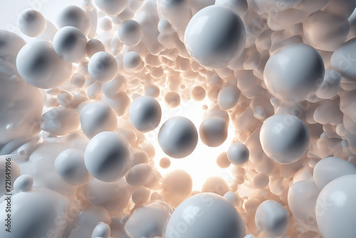 An AI generated 3D abstract with white floating spheres in one direction