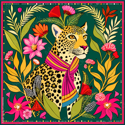"The Elegance of Wilderness: A Scarf that Marries Baroque Detail with Leopard Elegance
