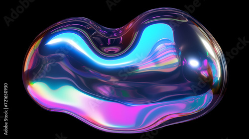 Neon Holographic Fluid 3D Blob, Liquid Object, Luminous Effect, Metallic Shine, Futuristic background