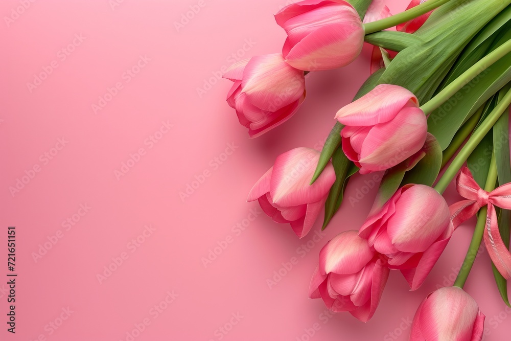 Elegant Pink Tulips with Chic Bows on a Pastel Background - Contemporary Luxury Floral Design
