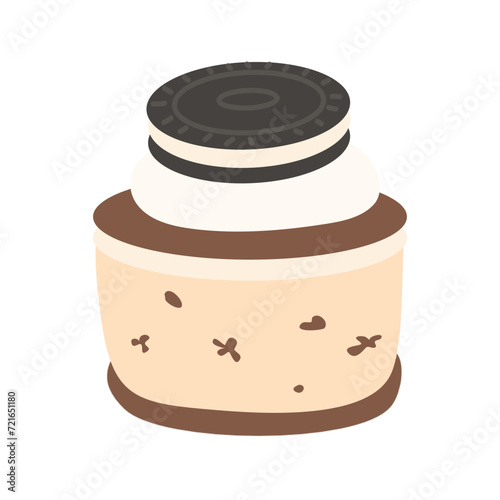 A piece of oreo cheesecake with chocolate cream