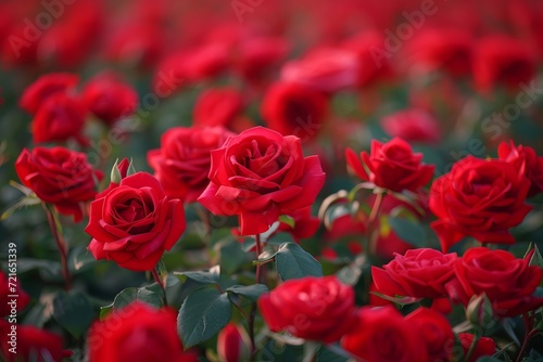 Vibrant Red Rose Field in Bloom: Wind-Swept Floral Beauty - 16K Plane Symmetrical Background