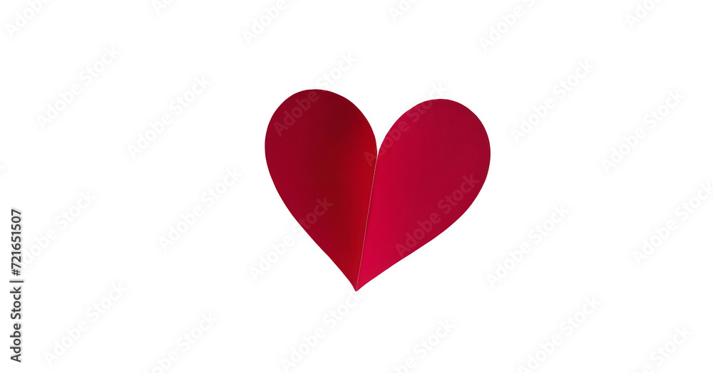 Heart made of red paper on a transparent background in PNG format. Card concept for Valentine's Day, weddings, Women's Day