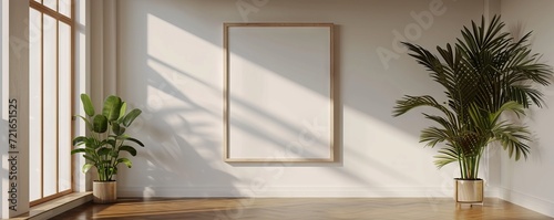 Transcendent Nature-Inspired Shadow Frame on White Wall - Vray Traced Art with Light Brown and Bronze Wood Tones by Igor Zenin with Crisp Edge Definition photo