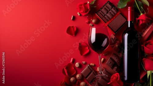 Romantic Red Ensemble: Wine, Chocolates, and Roses - Valentine's Theme Still Life