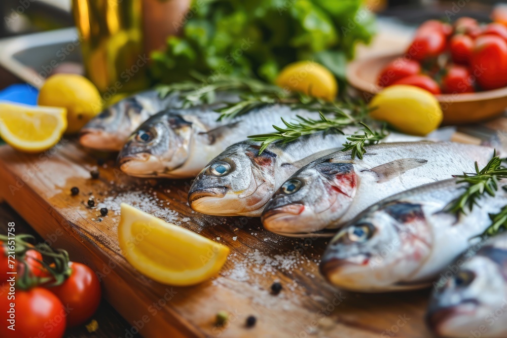 High-Quality Fish, Raw, Fresh, Seasoned, Ready to Be Cooked - Infused with Lemon, Rosemary, Garlic, Salt, and Pepper for an Artisanal Culinary Delight High-Quality Fish, Raw, Fresh, Seasoned, Ready to Be Cooked - Infused with Lemon, Rosemary, Garlic, Salt, and Pepper for an Artisanal Culinary Delight