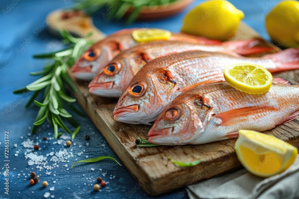High-Quality Fish, Raw, Fresh, Seasoned, Ready to Be Cooked - Infused with Lemon, Rosemary, Garlic, Salt, and Pepper for an Artisanal Culinary Delight High-Quality Fish, Raw, Fresh, Seasoned, Ready to Be Cooked - Infused with Lemon, Rosemary, Garlic, Salt, and Pepper for an Artisanal Culinary Delight