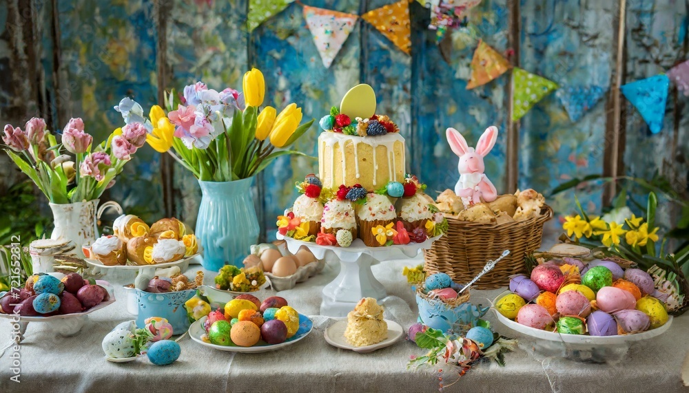 Easter decoration with Easter eggs and bunnies Easter decoration with Easter eggs and bunnies