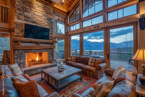 Rustic wilderness lodge with cozy fireplaces and mountain vistas © Bijac