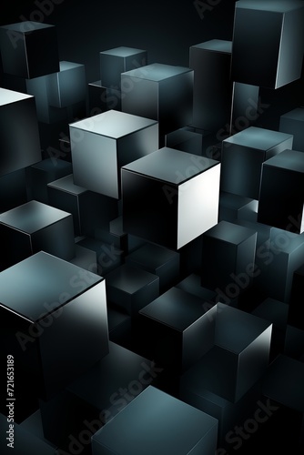 Dark abstract 3d cube vertical background with minimalist geometric shapes for poster, cover, banner, web