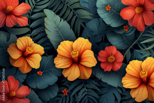 Tropical plants background pattern  digital art