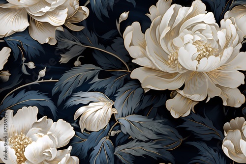 Fototapeta Naklejka Na Ścianę i Meble -  blue floral art with peonies flower in seamless pattern