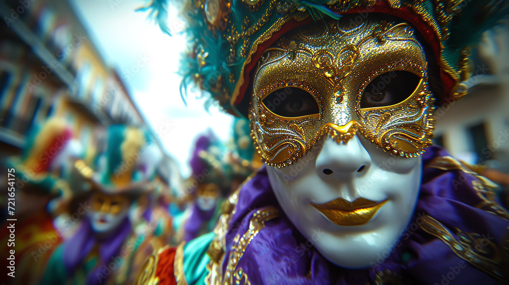 male having fun at Mardi Gras style festival  - sunglasses - beads - costume