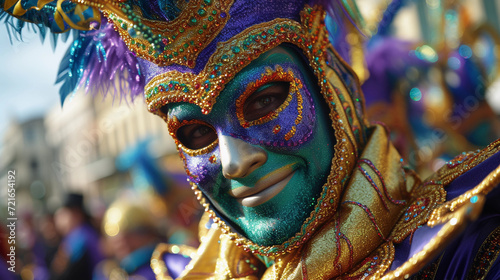 male having fun at Mardi Gras style festival  - sunglasses - beads - costume © Jeff