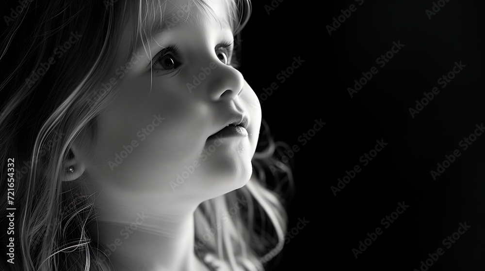 Fototapeta premium Professional side profile portrait of a small girl on a black background
