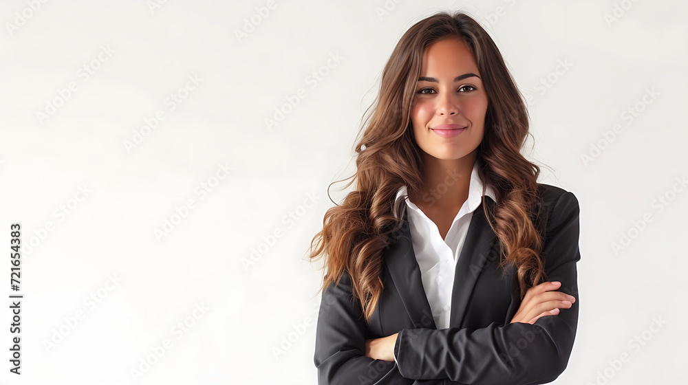 Professional business photography of an attractive brunette woman in a business suit, on a white background Professional business photography of an attractive brunette woman in a business suit, on a white background