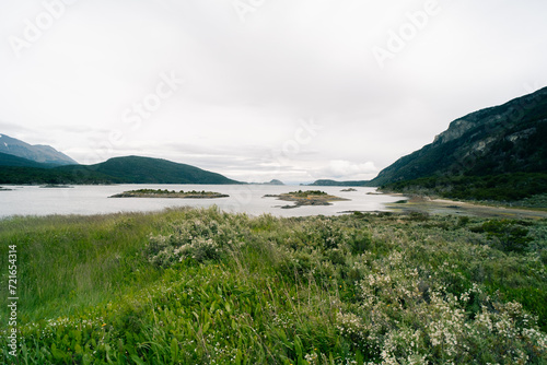 Idyllic view of Bahia Lapataia amidst mountains at Tierra del Fuego