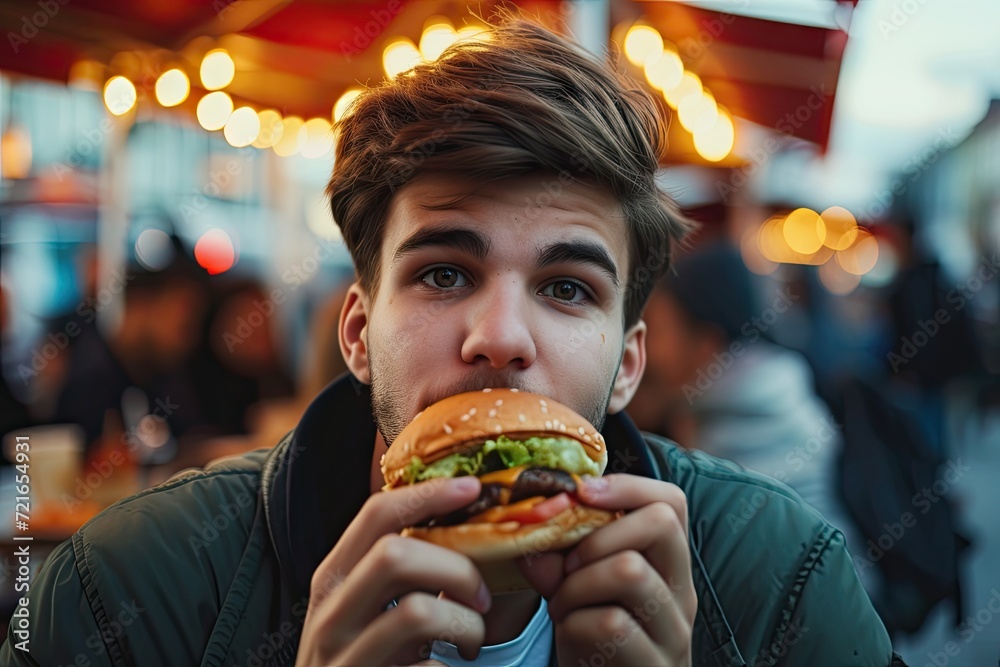 Young teen eat vegan sandwich healthy vegetarian burger. Young teen eat vegan sandwich healthy vegetarian burger.