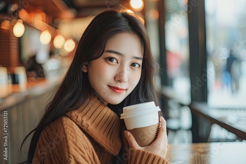 Young woman relaxing drinking coffee in a cafe.