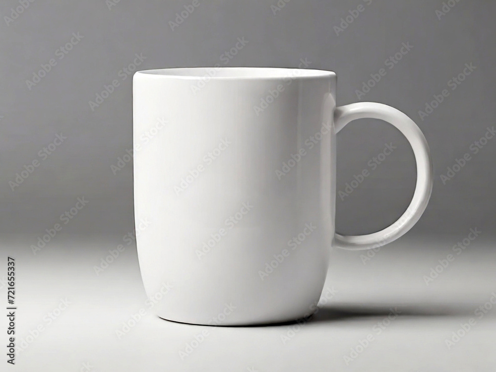 Obraz premium White mug on a gray background. Close-up. Studio photography. Created using generative AI tools