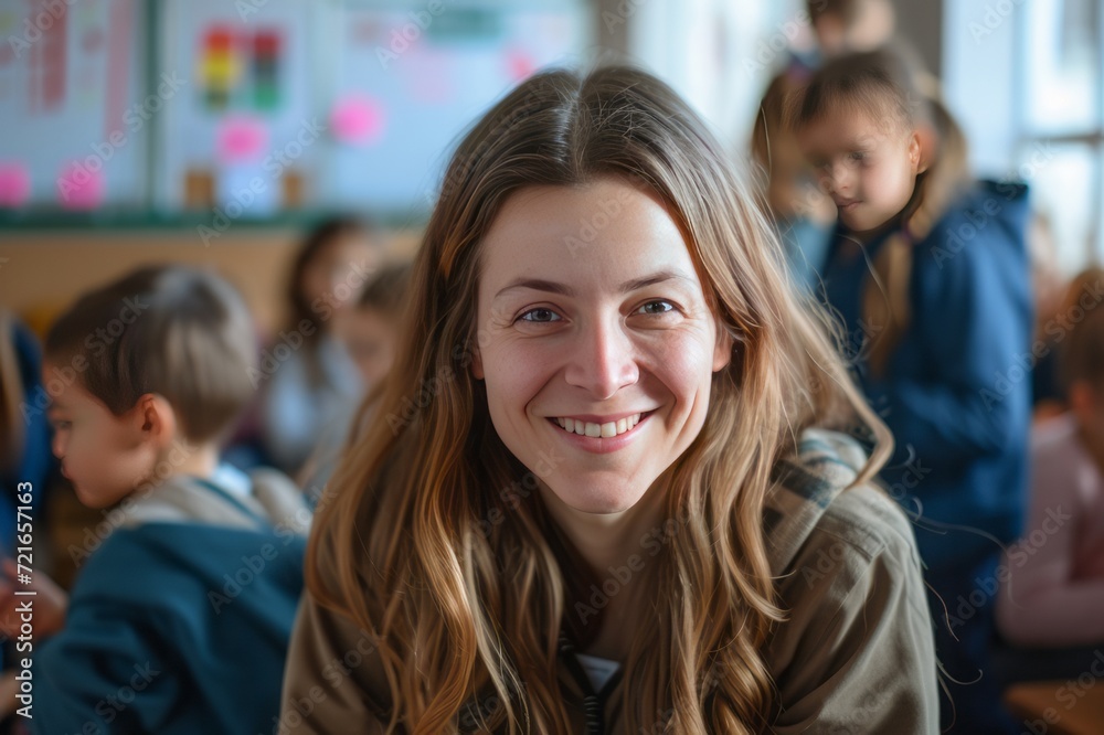  Portrait of smiling teacher in a class